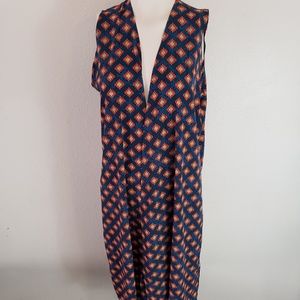 Lularoe Joy Sleeveless Duster blue orange diamond